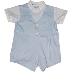 Vintage Little Cadet Short-sleeve Romper Blue|White Baby Boys 3 Months